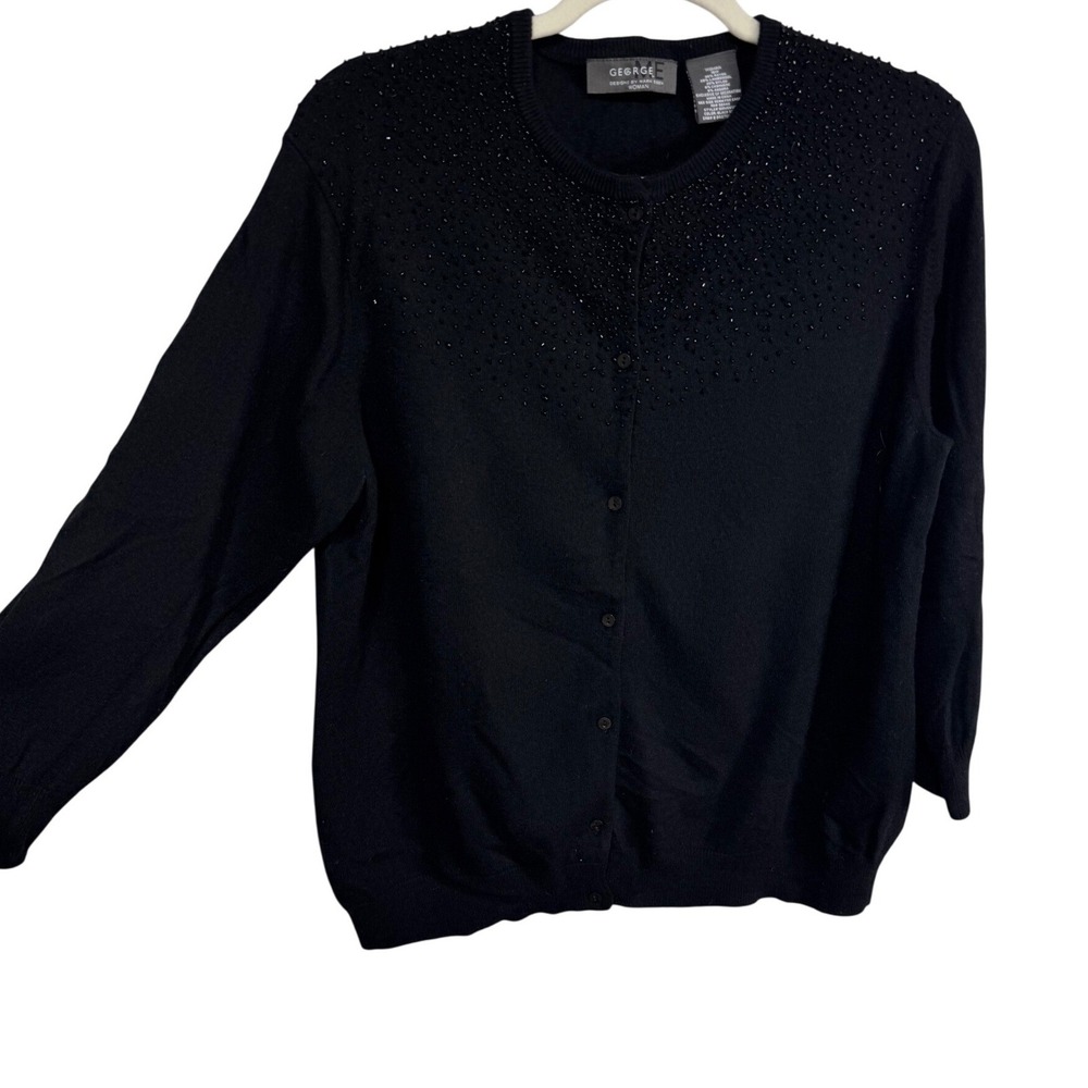 George ME Cashmere Blend Women's 16W Black Beaded Sparkly Cardigan